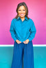 SSYS Juliette Teal Poplin Long Sleeve Button Down Top