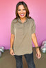  SSYS The Marley Button Puff Sleeve Top In Taupe, ssys the label, ssys top, marley top, work top, work wear, office top, office wear, elevated top, fall fashion, mom style, ssys by mallory fitzsimmons