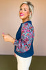 Blue Contrast Print Sleeve Embossed Top