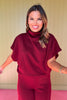 Burgundy High Neck Short Dolman Sleeve Wide Leg Set *FINAL SALE*