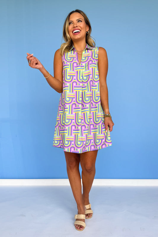 SSYS Elise Collared Sleeveless Dress In Purple Loopy