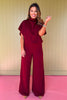  Burgundy High Neck Short Dolman Sleeve Wide Leg Set *FINAL SALE*, 