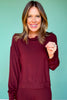 SSYS Kora Cowl V Neck Fleece Lined Top In Oxblood