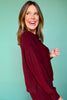 SSYS Kora Cowl V Neck Fleece Lined Top In Oxblood