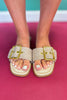 Gold Linen Buckle Slide Sandals