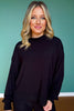 SSYS Kora Cowl V Neck Fleece Lined Top In Black