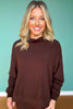 SSYS Kora Cowl V Neck Fleece Lined Top In Chocolate