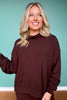 SSYS Kora Cowl V Neck Fleece Lined Top In Chocolate