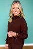 SSYS Kora Cowl V Neck Fleece Lined Top In Chocolate