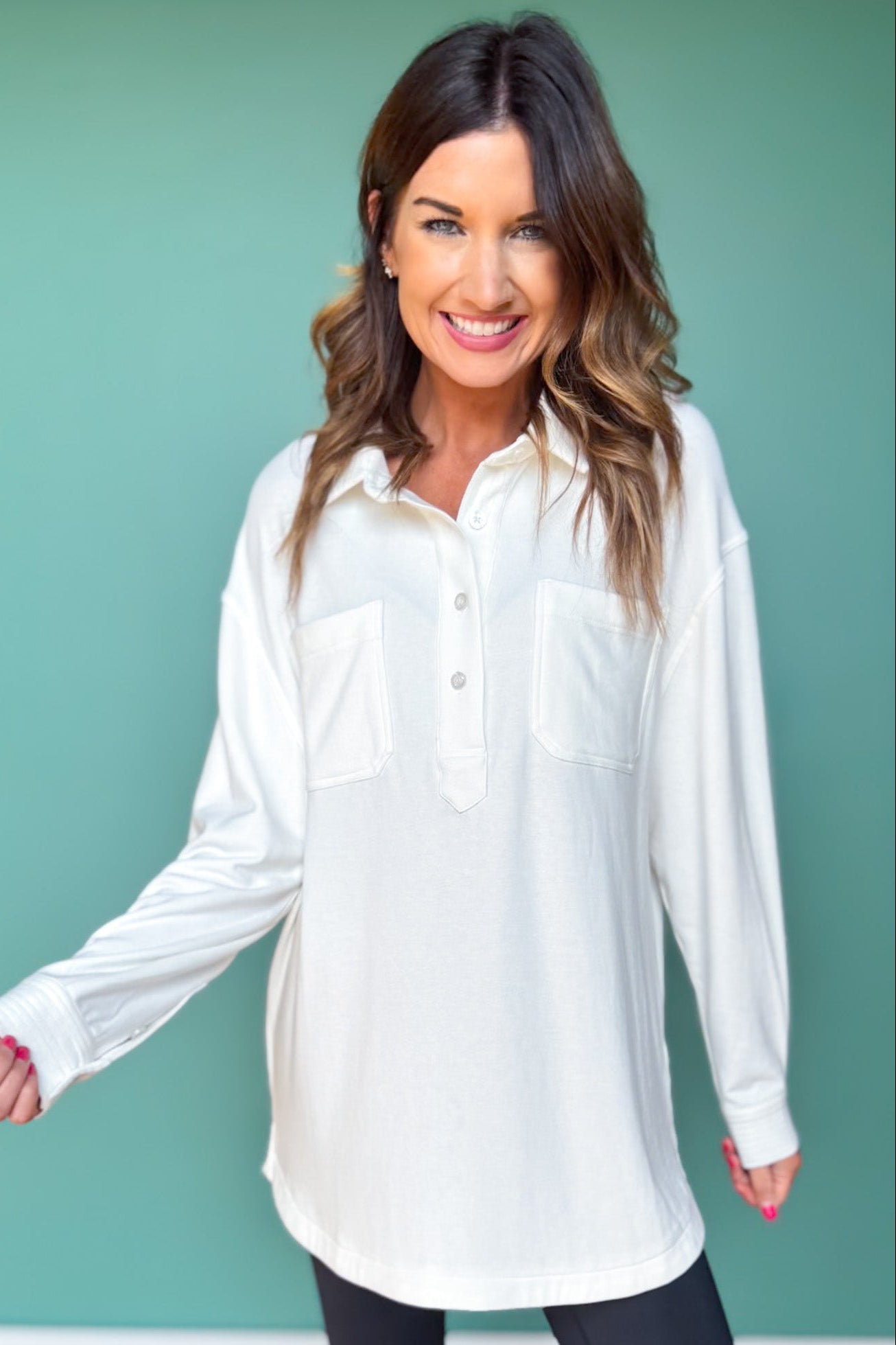 SSYS Jess Cozy Fleece Lined Top In Ivory
