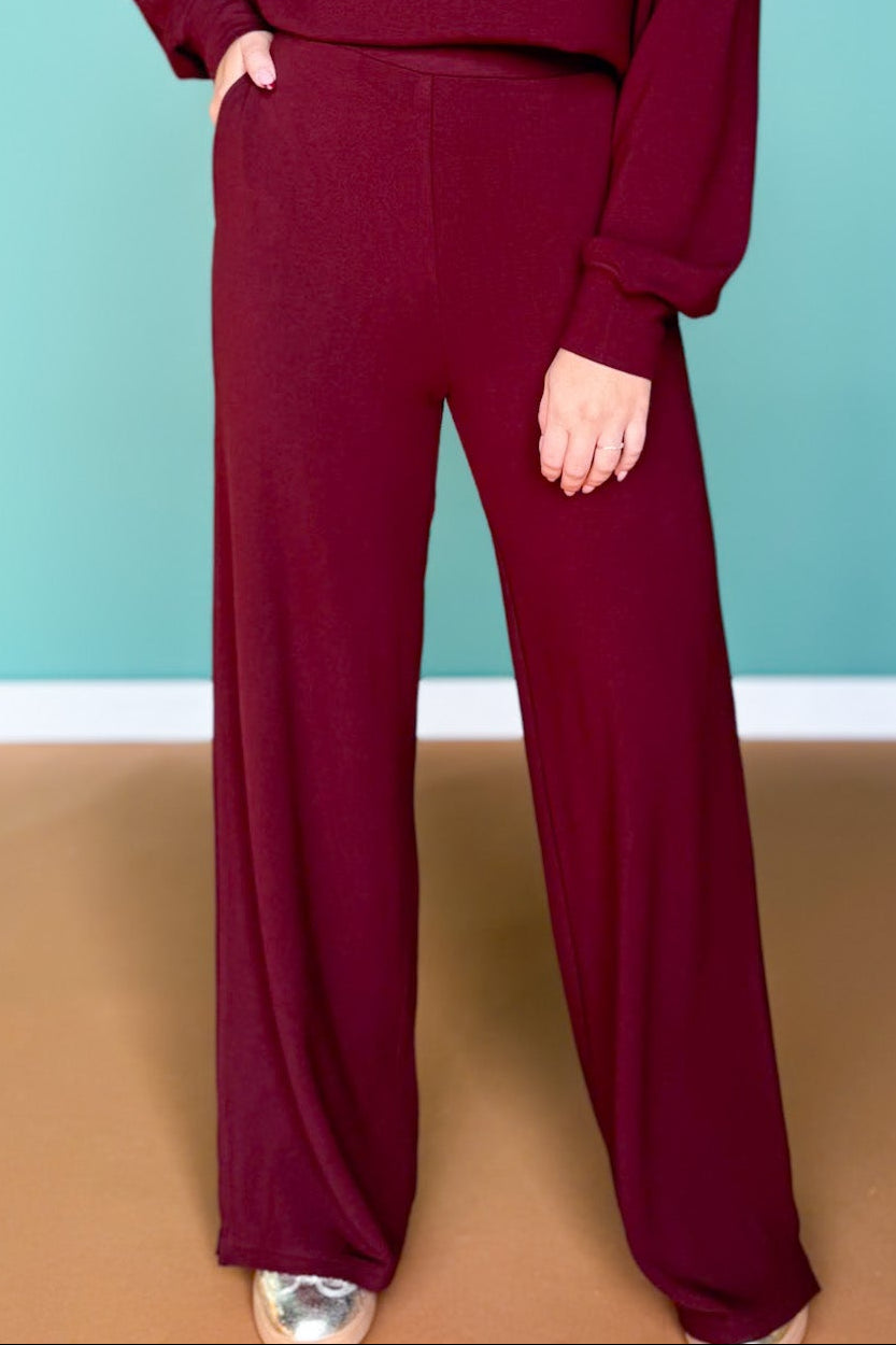 SSYS Jane Cozy Fleece Lined Pants In Oxblood