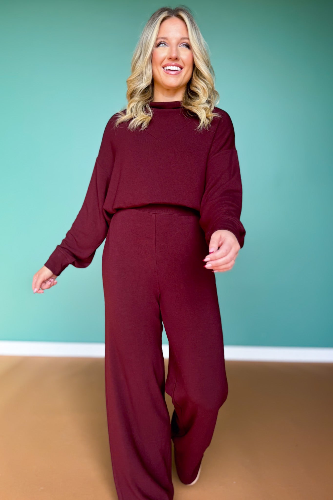SSYS Jane Cozy Fleece Lined Pants In Oxblood