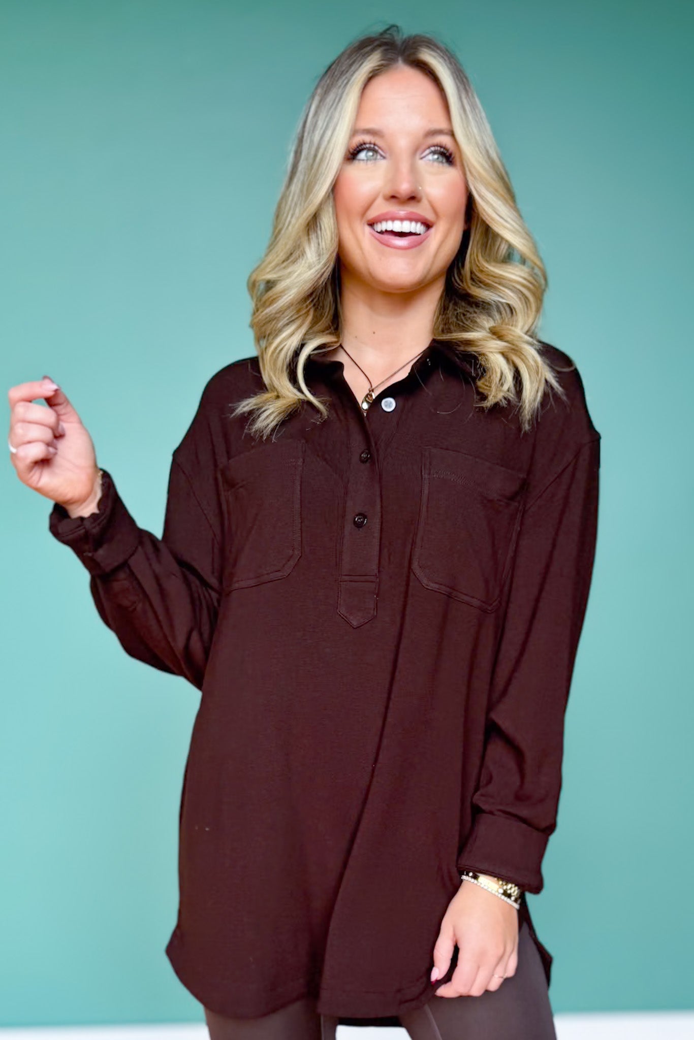 SSYS Jess Cozy Fleece Lined Top In Chocolate