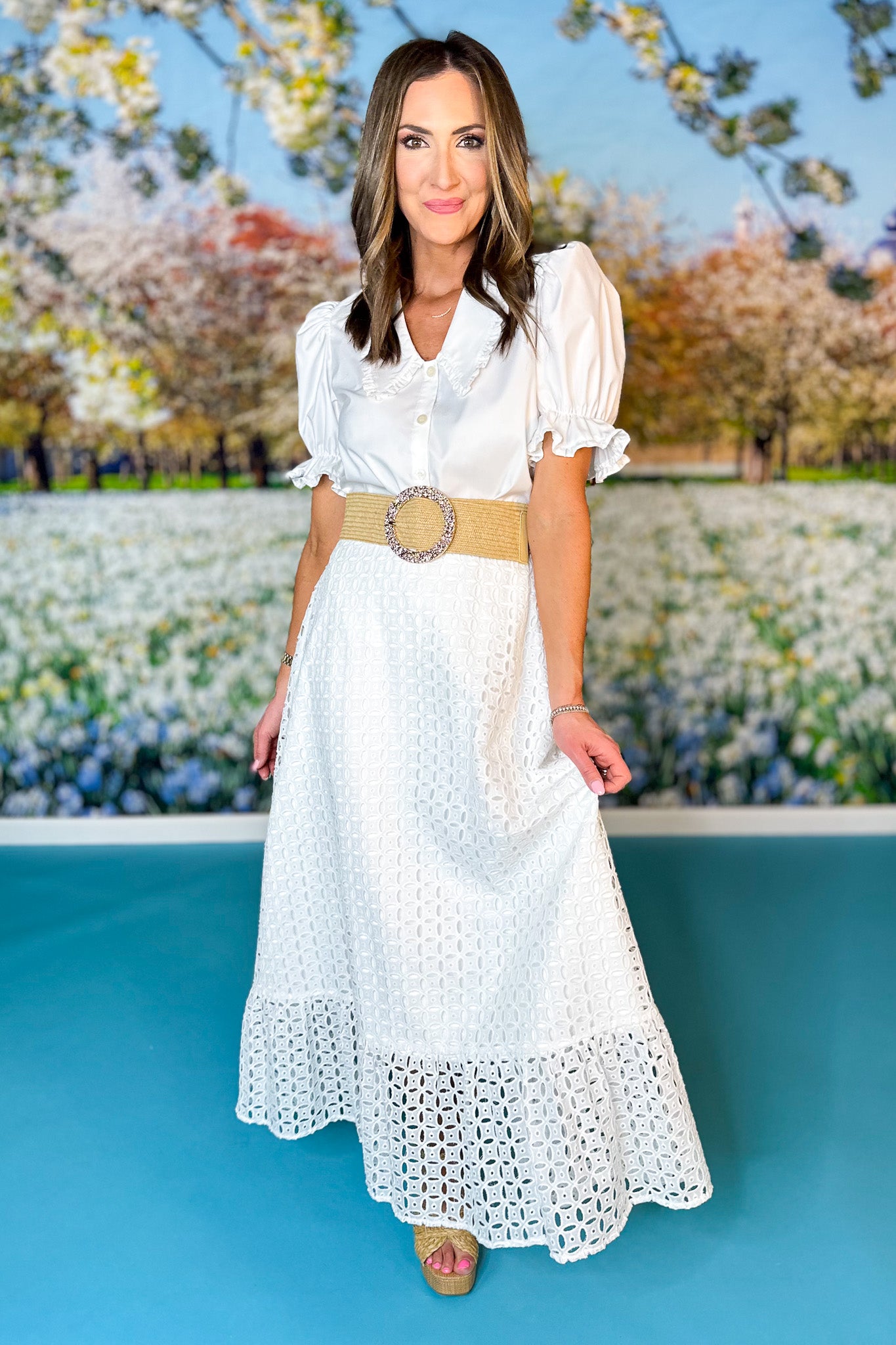 SSYS Halsten One Tier Maxi Skirt In White Eyelet