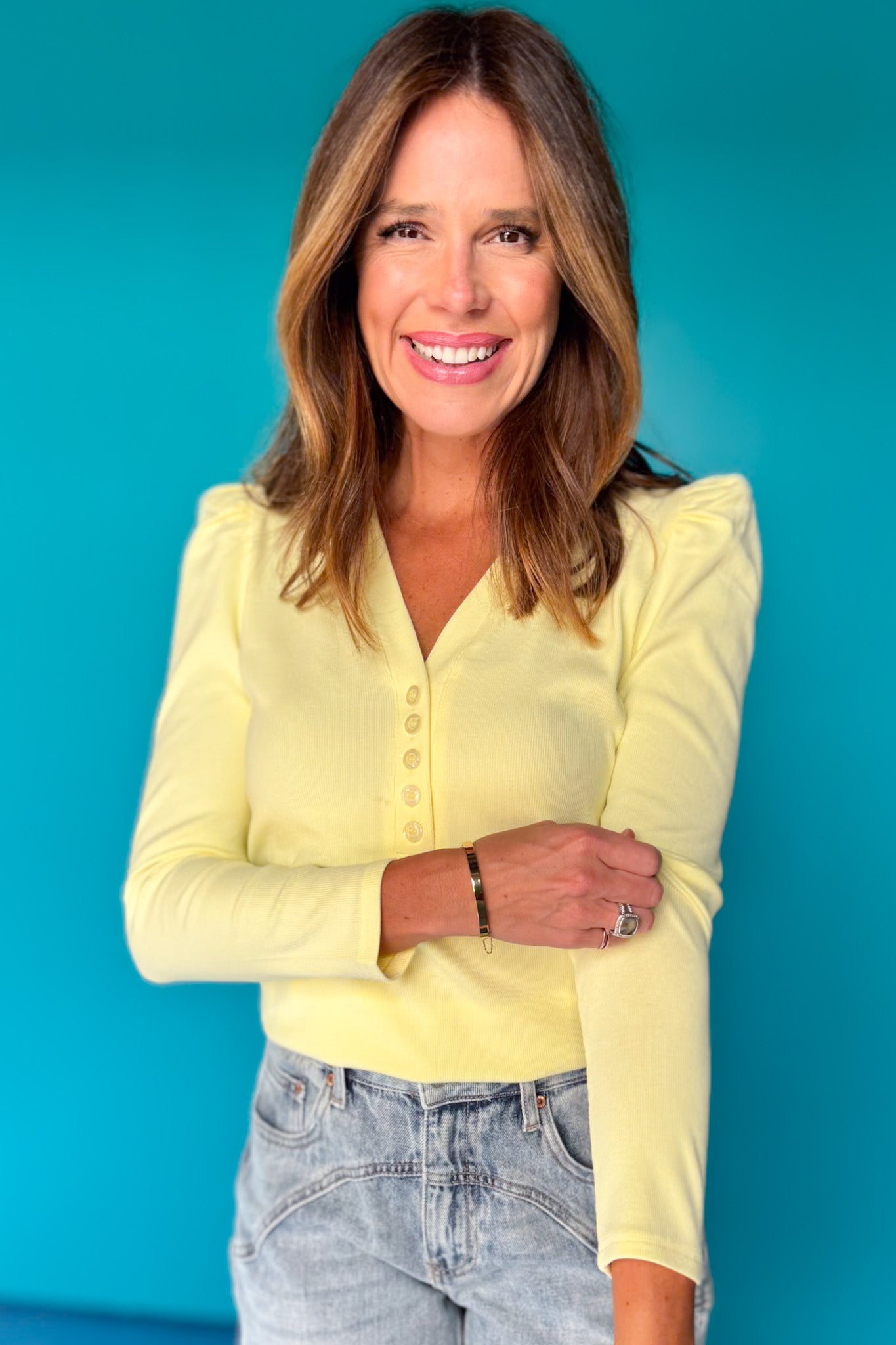 SSYS Cece Knit Puff Long Sleeve Top In Butter