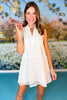 SSYS Kendall Dress In White Eyelet, unique cut out design, v-neck collar, easter dress, church dress, spring dress, exclusive design, ssys by mallory fitzsimmons