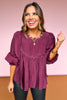 Burgundy Ric Rac Trim Babydoll Top