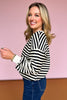 Black Ribbed Stripe Round Neck Long Sleeve Top