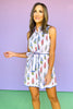 Lilac Floral Pattern Embroidered Scallop Self Tie Waist Dress