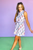 Lilac Floral Pattern Embroidered Scallop Self Tie Waist Dress