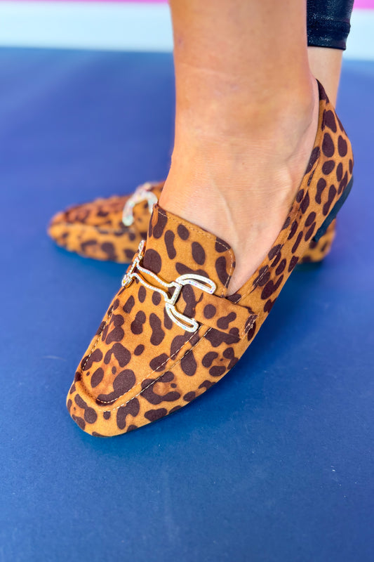 Tan Animal Print Rhinestone Ornament Loafers