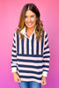 SSYS Landon Color Block Stripe Rugby Top In Pink Navy