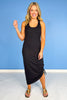 Black Scoop Neck Side Tie Detail Midi Dress