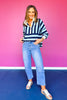 SSYS Landon Color Block Stripe Rugby Top In Light Blue Navy