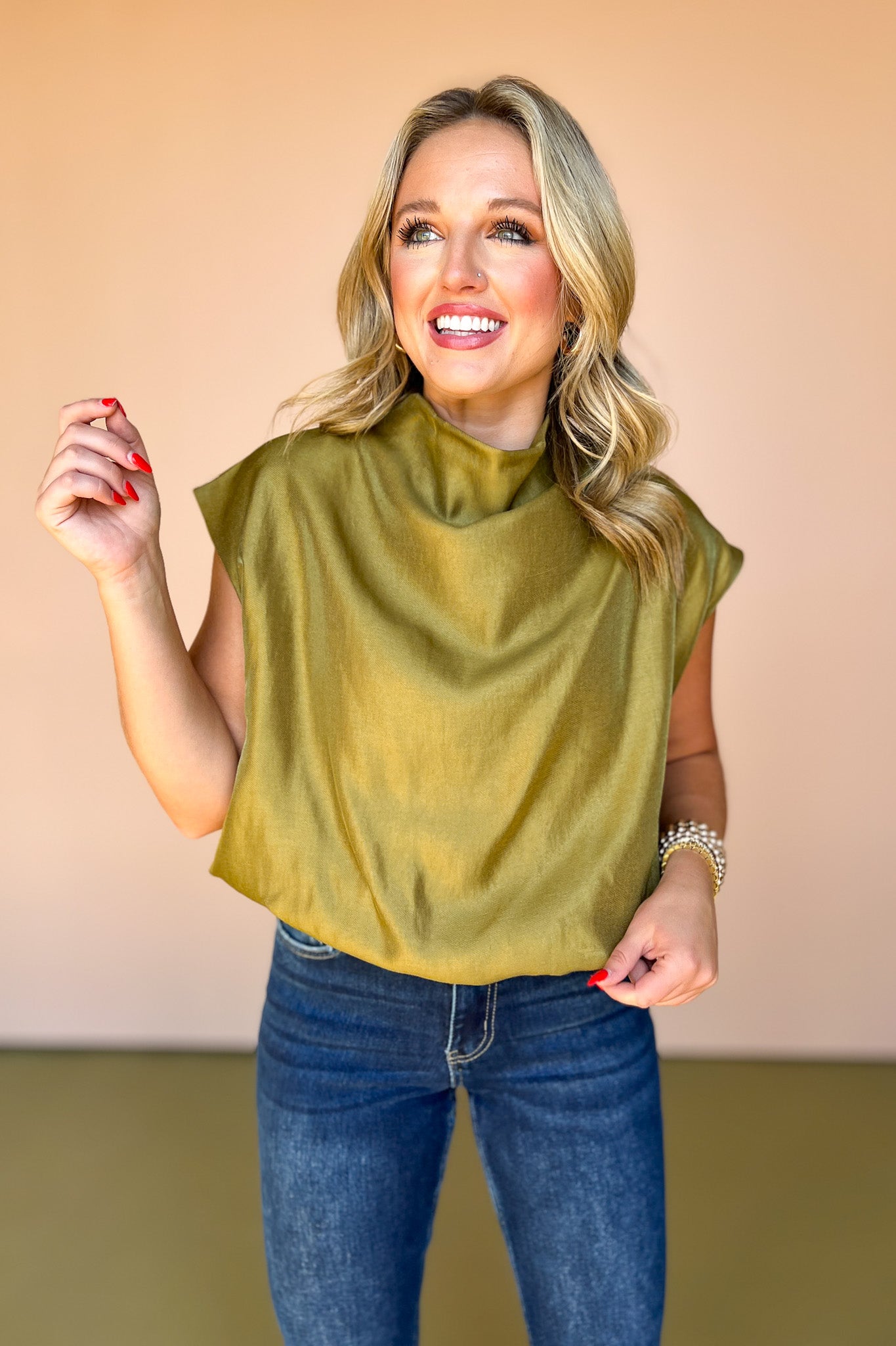 Olive High Collar Sleeveless Pleat Hem Balloon Top, must have top, must have style, fall style, fall fashion, elevated style, elevated style, mom style, shop style your senses by mallory fitzsimmons, ssys by mallory fitzsimmons
