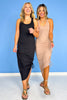 Black Scoop Neck Side Tie Detail Midi Dress