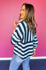 SSYS Landon Color Block Stripe Rugby Top In Light Blue Navy