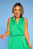 Green Pleated V Neck Sleeveless Top