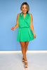 Green Pleated V Neck Sleeveless Top