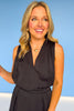 Black Pleated V Neck Sleeveless Top
