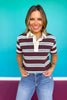 SSYS London Rugby Stripe Top In Chocolate Brown