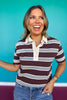 SSYS London Rugby Stripe Top In Chocolate Brown