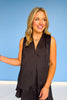 Black Pleated V Neck Sleeveless Top