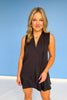 Black Pleated V Neck Sleeveless Top