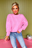 Pink Drop Shoulder Ribbed Knit Accent Long Sleeve Sweater *FINAL SALE*