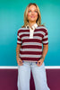 SSYS London Rugby Stripe Top In Maroon