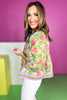 Marigold Floral Print Contrast Band Hem 3/4 Sleeve Top