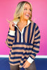 SSYS Landon Color Block Stripe Rugby Top In Mocha Navy