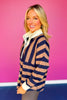 SSYS Landon Color Block Stripe Rugby Top In Mocha Navy
