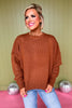 Rust Drop Shoulder Ribbed Knit Accent Long Sleeve Sweater *FINAL SALE*