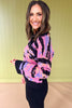 Black Print Knit Half Zip Pullover Sweater