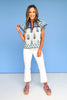 THML Blue Multi Print V Neck Flutter Sleeve Top