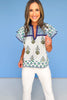 THML Blue Multi Print V Neck Flutter Sleeve Top