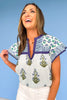 THML Blue Multi Print V Neck Flutter Sleeve Top