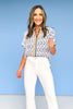 Blue Zig Zag Stripe Contrast V Neck Collared Top *FINAL SALE*
