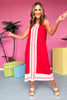 Red Square Neck Contrast Accent Midi Dress
